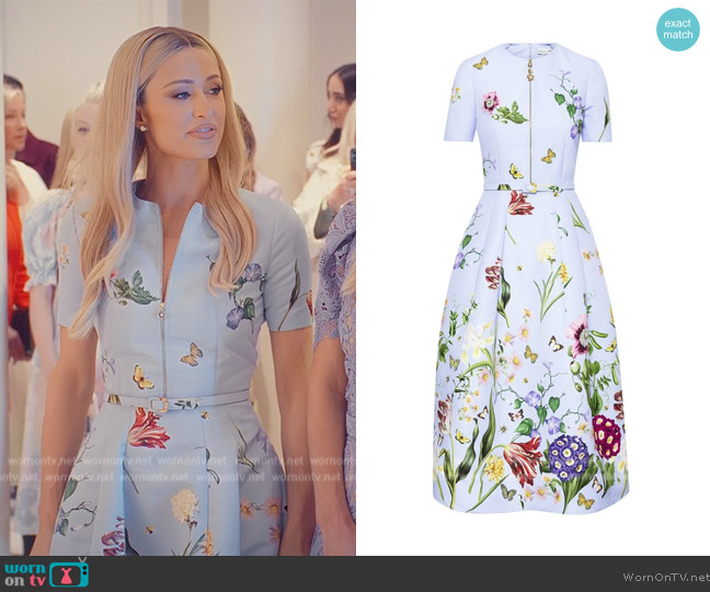 Oscar de la Renta floral-print flared dress worn by Paris Hilton on Paris in Love