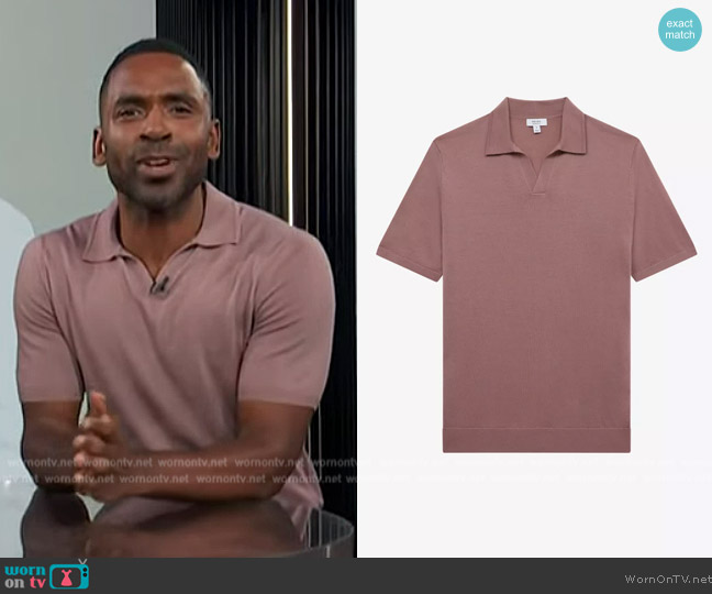 Reiss Duchie open-collar wool polo shirt worn by Justin Sylvester on E! News