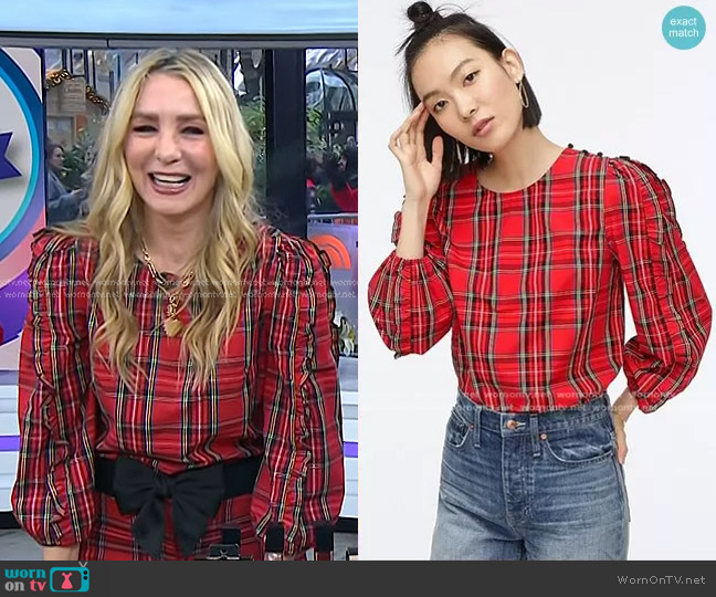 J. Crew Ruffle-sleeve Top In Red Stewart Tartan worn by Chassie Post on Today