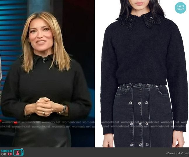 Sandro Ellena Crop Alpaca Blend Sweater with Removable Collar worn by Kit Hoover on Access Hollywood
