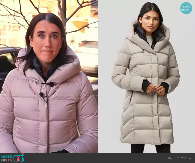 Soia & Kyo Sonny Water Repellent 700 Fill Power Down Hooded Coat in Hush worn by Maggie Vespa on NBC News Daily