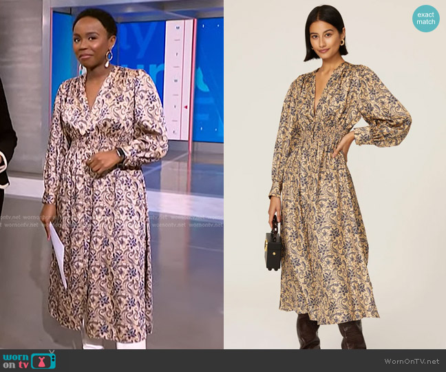 Sandro Sublime Paisley Print Midi Dress worn by Zinhle Essamuah on NBC News Daily