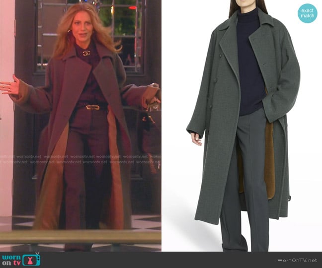 The Row Beyza Belted Wool Trench Coat worn by Dorit Kemsley on The Real Housewives of Beverly Hills