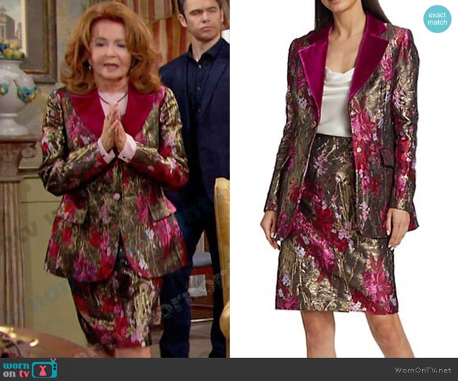 Teri Jon by Rickie Freeman Floral Jacquard & Velvet Blazer worn by Maggie Horton (Suzanne Rogers) on Days of our Lives
