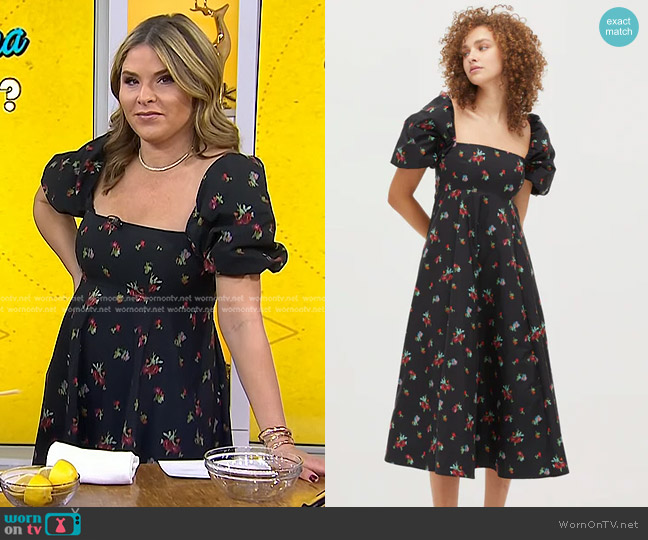 Hill House Home The Matilda Dress in Black Ikat Floral Taffeta worn by Jenna Bush Hager on Today
