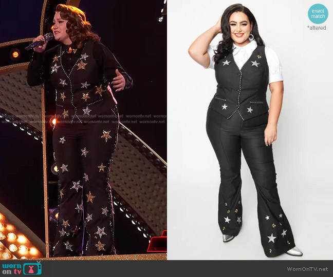 Unique Vintage Plus Size Black Stars & Music Keaton Vest worn by Ruby Leigh on The Voice