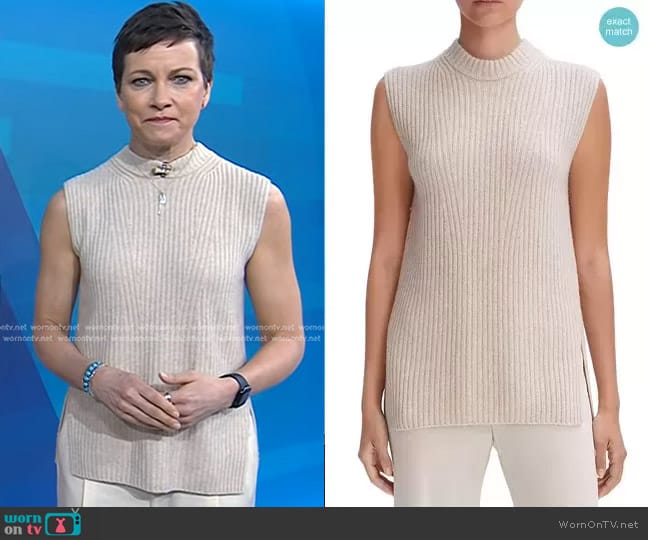 Vince Ribbed Sleeveless Tunic Top in Beige worn by Stephanie Gosk on Today