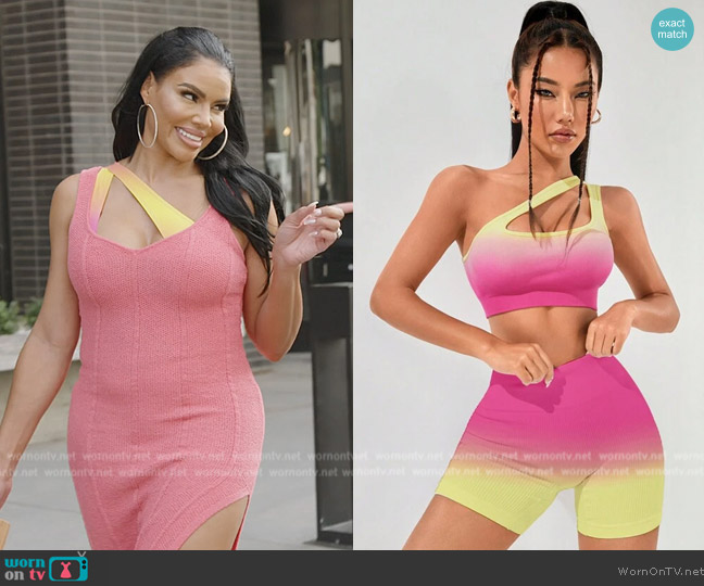 Shein Yoga Party Ombre One Shoulder Cut Out Sports Set worn by Mia Thornton on The Real Housewives of Potomac