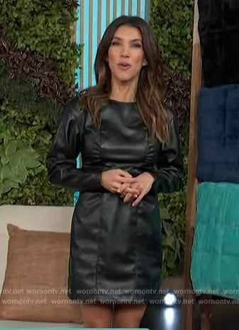 Adrianna Costa’s black leather mini dress on Access Hollywood