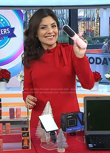 Adrianna’s red tie neck dress on Today
