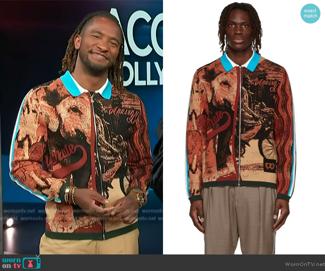 Ahluwalia and Paul Smith Brown Cardigan worn by Scott Evans on Access Hollywood