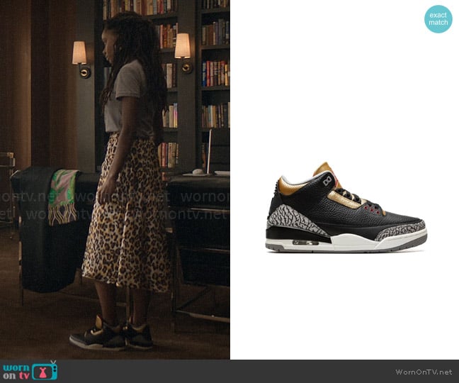 Nike Air Jordan 3 in Black Cement Gold worn by Hazel-May McCall (Ashleigh Murray) on The Other Black Girl