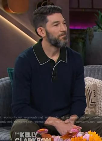 Alan Stuart’s blue and green long sleeve polo on The Kelly Clarkson Show