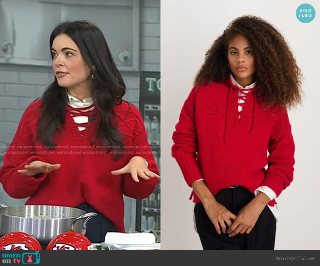 Alex Mill Jules Drawstring Crew in Merino Wool Crimson worn by Katie Lee on Today