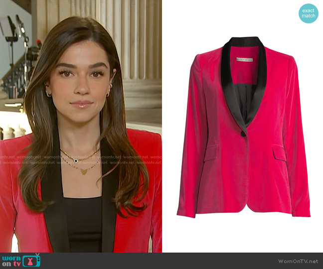 Alice + Olivia Macey Velvet Blazer worn by Julie Tsirkin on NBC News Daily