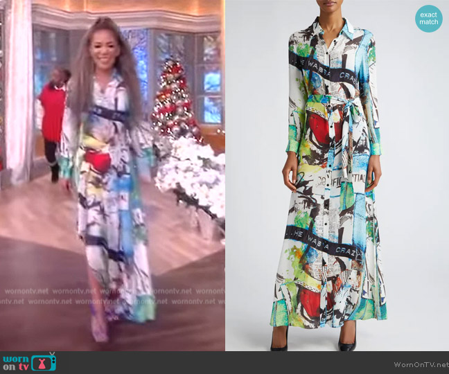 Alice + Olivia Chassidy Abstract Print Long Sleeve Maxi Shirtdress worn by Sunny Hostin on The View