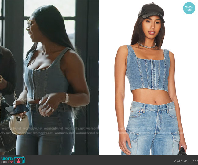 Alice + Olivia Breslin Boned Denim Corset Top worn by Nneka Ihim on The Real Housewives of Potomac