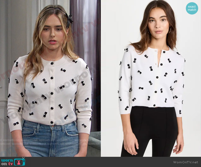Alice + Olivia Daroda Cropped Cardigan in Soft White/Black worn by Holly Jonas (Ashley Puzemis) on Days of our Lives