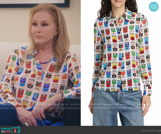 Alice + Olivia Willa Silk Button-Up Shirt worn by Kathy Hilton on Paris in Love