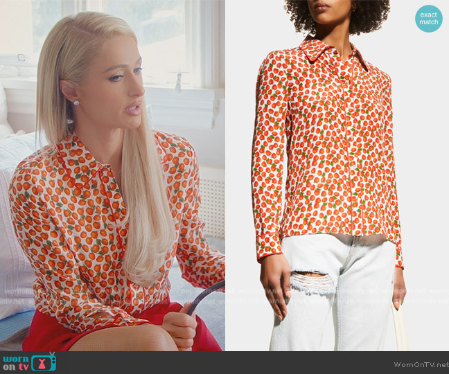 Alice + Olivia Willa Strawberry Printed Button-Front Shirt worn by Paris Hilton on Paris in Love