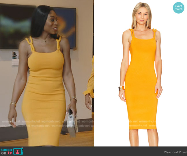 Alice + Olivia Alina Midi Dress with Cord Straps worn by Nneka Ihim on The Real Housewives of Potomac