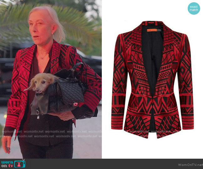 Alice + Olivia Christian Embroidered Silk Blazer worn by (Marina) on The Real Housewives of Miami