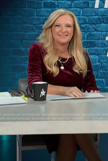 Alison Triessl’s burgundy velvet dress on Access Hollywood