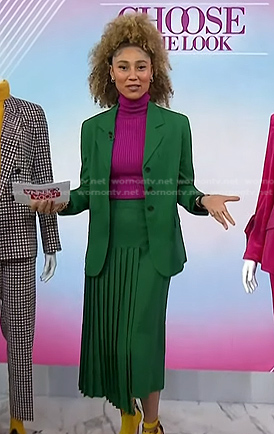 Ally’s green blazer and pleated skirt on Today