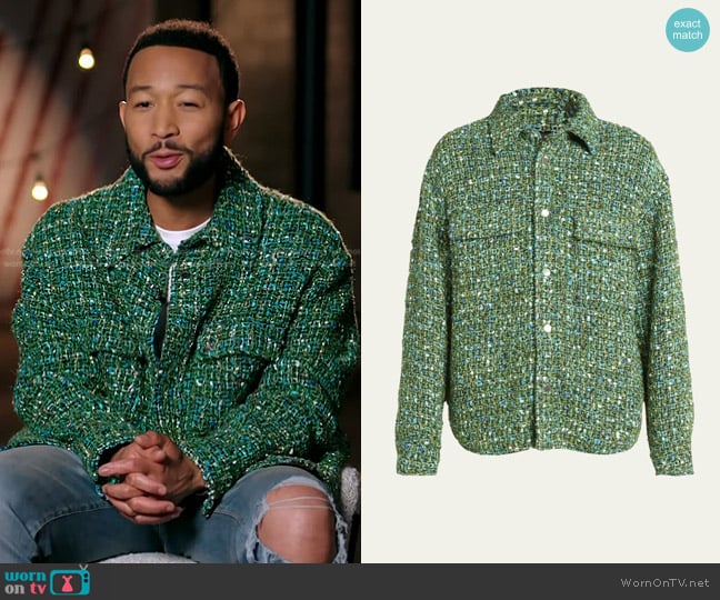 Amiri Boucle Snap-Front Overshirt worn by John Legend on The Voice