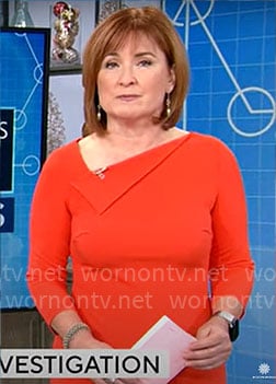 Anna Werner’s red folded neckline dress on CBS Mornings