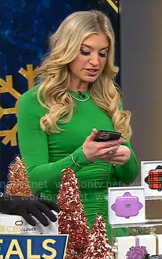 Ashley Bellman’s green ruched dress on CBS Mornings