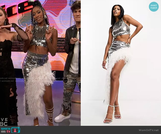 Asos Starlet Embellished Crop Top in silver worn by Kara Tenae on The Voice