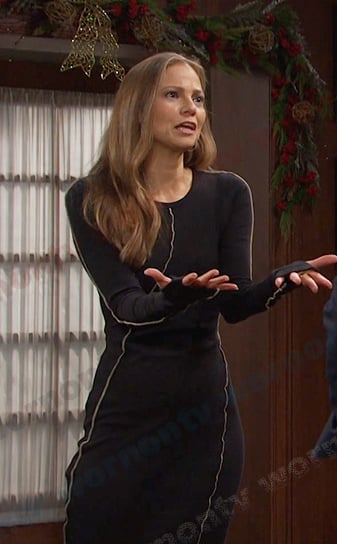 Ava’s black contrast seam dress on Days of our Lives
