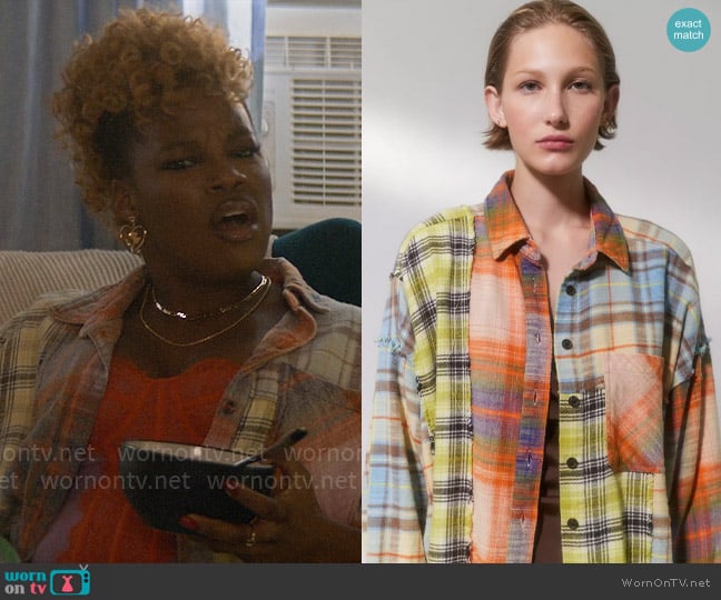 BDG Robbie Spliced Flannel Button-Down Shirt worn by Malaika (Brittany Adebumola) on The Other Black Girl