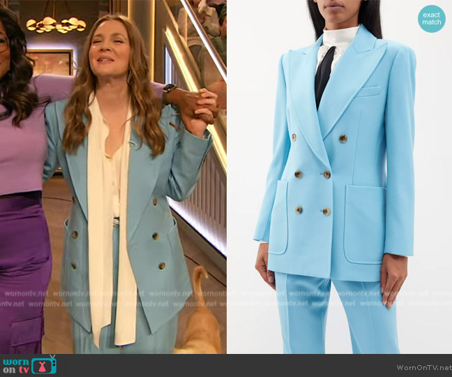 Bella Freud Bianca wool double-breasted jacket worn by Drew Barrymore on The Drew Barrymore Show