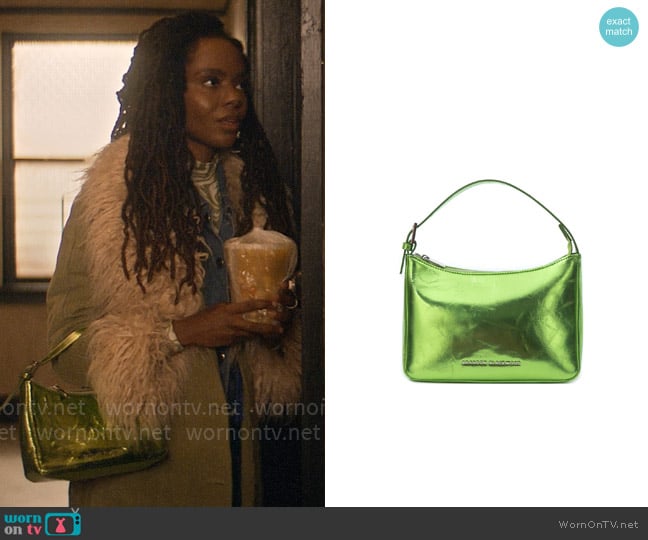 Brandon Blackwood Cortni Bag in Cracked Metallic Green Leather worn by Hazel-May McCall (Ashleigh Murray) on The Other Black Girl