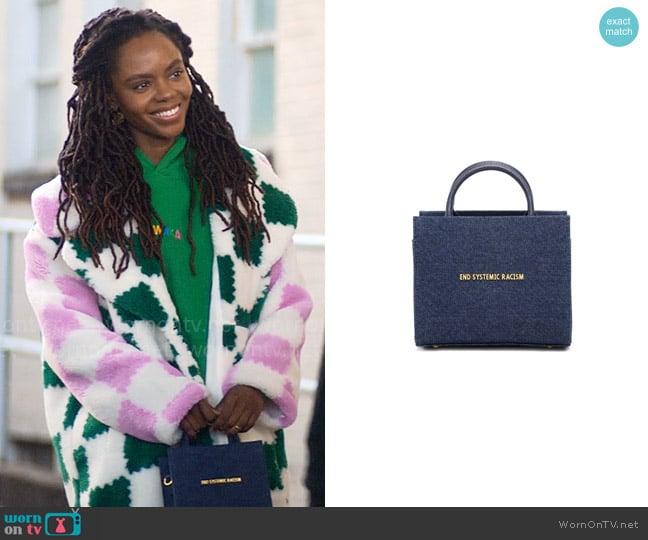 ESR Tote in Dark Denim worn by Hazel-May McCall (Ashleigh Murray) on The Other Black Girl