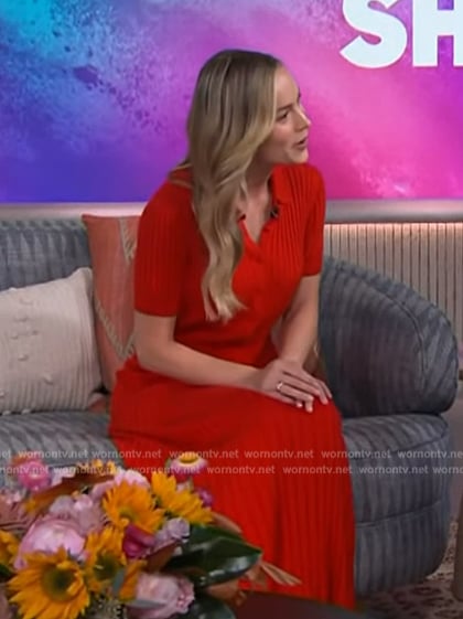 Brie Larson’s red ribbed polo dress on The Kelly Clarkson Show