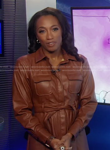 Brittany’s brown belted leather shirtdress on Good Morning America