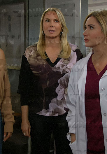Brooke’s black floral v-neck sweater on The Bold and the Beautiful