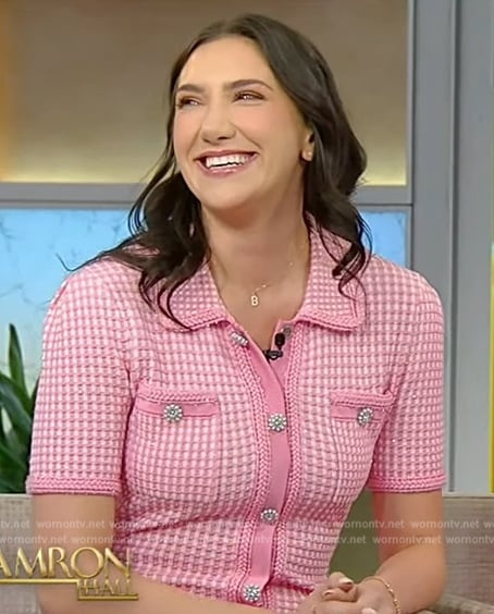 Brooke Miccio’s pink tweed check mini dress on Tamron Hall Show