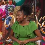 Calah Lane’s green ruffle belted dress on Good Morning America