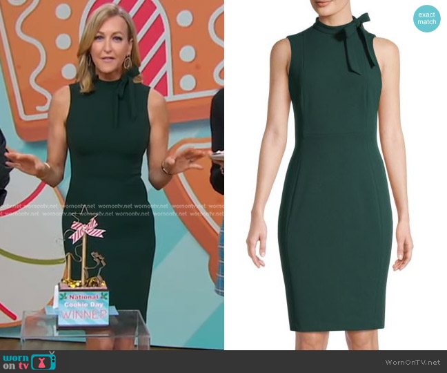 Calvin Klein Sleeveless Tie Scuba Crepe Pencil Dress in Malachite worn by Lara Spencer on Good Morning America