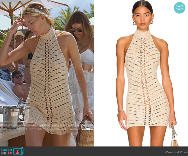 Camila Coelho Lyssa Hand Crochet Halter Mini Dress worn by Kristen Taekman on The Real Housewives Ultimate Girls Trip