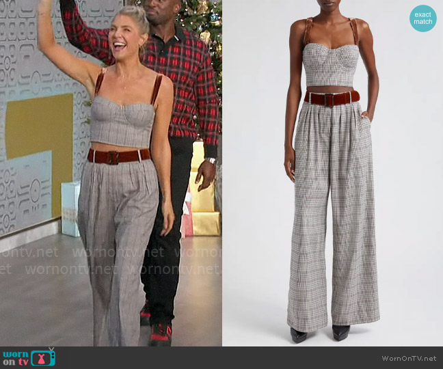 Cara Cara Claudine Bustier Crop Top in Hannon Plaid Turtledove worn by Amanda Kloots on The Talk