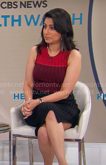Dr Celine Gounder’s red colorblock knit dress on CBS Mornings