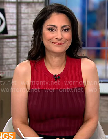Dr Celine Gounder’s red colorblock knit dress on CBS Mornings