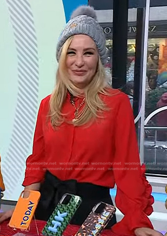 Chassie’s red ruffle sleeve blouse on Today