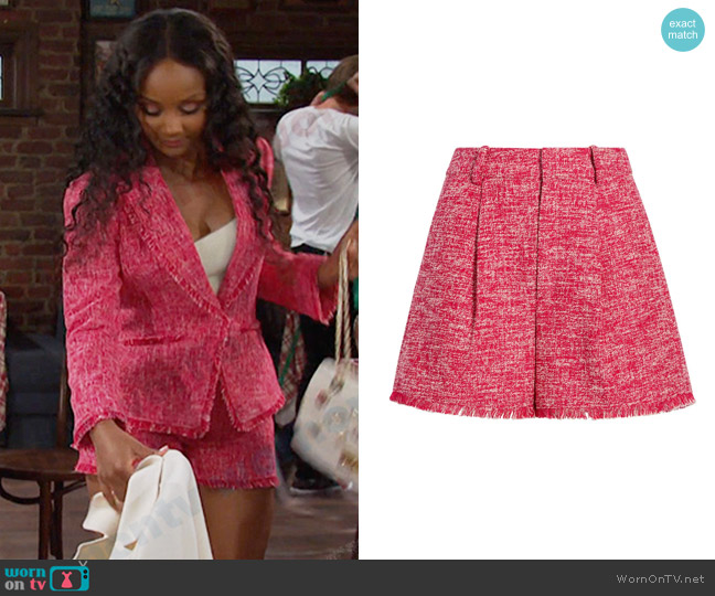 Cinq a Sept Katrice Shorts in Berry Jam/White worn by Chanel Dupree (Raven Bowens) on Days of our Lives