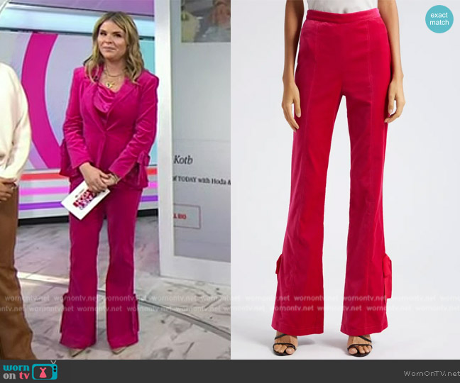 Cinq a Sept Long Lou Bow-Detailed High-Rise Velvet Pants worn by Jenna Bush Hager on Today
